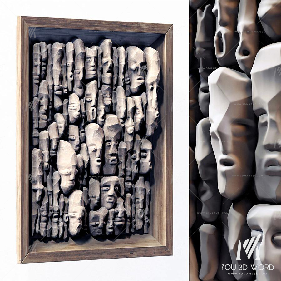 Wood faces panel decor n2  Panel from wooden faces No. 2